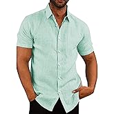 COOFANDY Men's Casual Button Down Shirts Short Sleeve Linen Shirts Summer Beach Dress Shirt