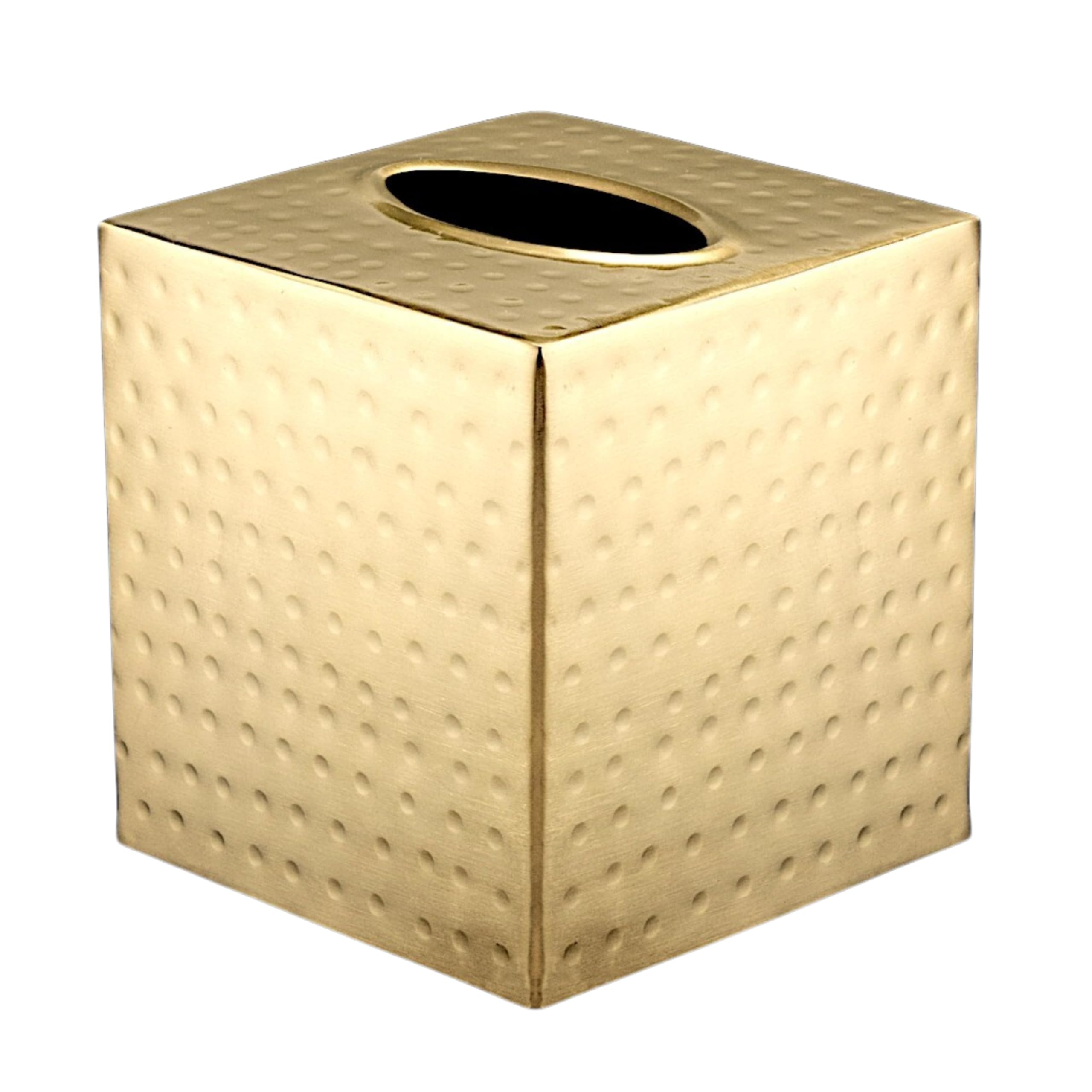 Monarch Abode Tissue Box Cover Square – Hand Hammered Brushed Gold Metal Tissue Holder Box for Bathroom Accessory, Aesthetic Decorative Facial Napkin Cube for Modern Home Decor