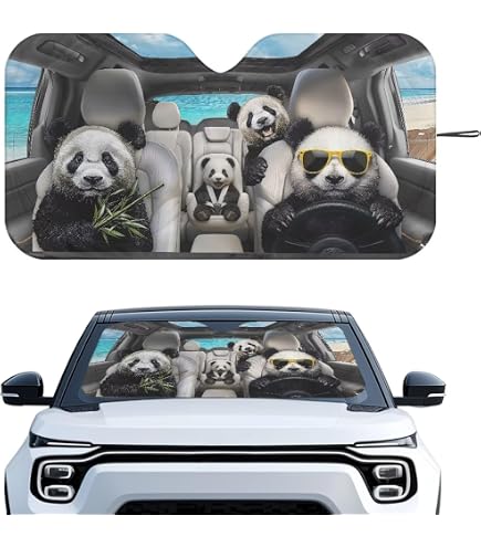 HOMEYA Car Windshield Sunshade With Cute Panda Design - 59"x33.5" Foldable UV Protector To Keep Car Cool