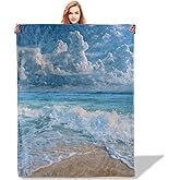 Plistiz Ocean Waves Throw Blanket 50"x60", Beach Lover Blankets for Couch Bed Decor, Soft Flannel Polyester Beach Gifts for Adults Kids