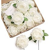 Ling's moment Flowers 16pcs Ivory Blooming Peonies Artificial Flowers with Stem, Artificial Peony Flowers for DIY Wedding Decorations Centerpieces Bouquets Boutonnieres