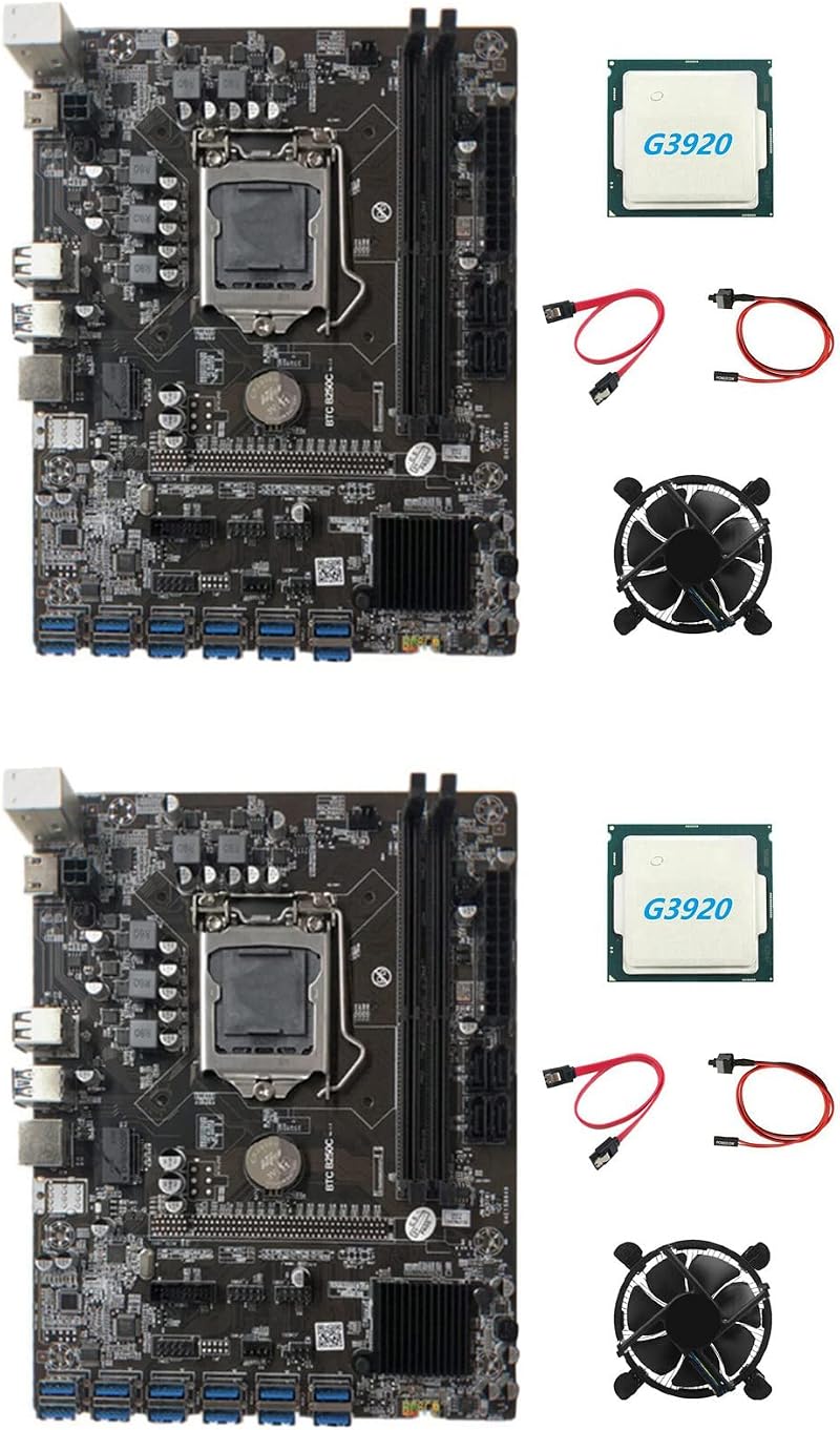 KVSERT B250C Mining Motherboard 12x PCIE USB3.0 w/ G3920/G3930 CPU+Fan