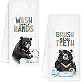 KRHFG Black Bear Bathroom Hand Towels, Bear Bathroom Decor, Bears Lovers Gifts Decorative Hand Towels for Kids Bathrooms, Funny Wild Animal Bears Kitchen Towels, 16x24 Inch Set of 2