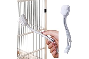 MANON ROSA Bird Cage Cleaner with Two Brush Heads Long Handle Tool for Cleaning Bird Parrot Cages Kennels Perches