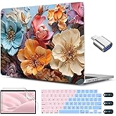 CISSOOK for MacBook Air 13 inch M2 M3 M4 Case 2022 2023 2024 2025 2026 Release, Flower Hard Shell Cases with Keyboard Cover OTG Adapter for MacBook Air 13.6 inch A3240 M3113 A2681