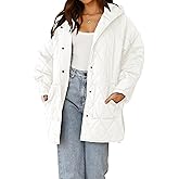 WHN Women’s Cropped Puffer Jacket Long Sleeve Winter Puffy Short Warm Casual Quilted Coat with Removable Hood Cream White L