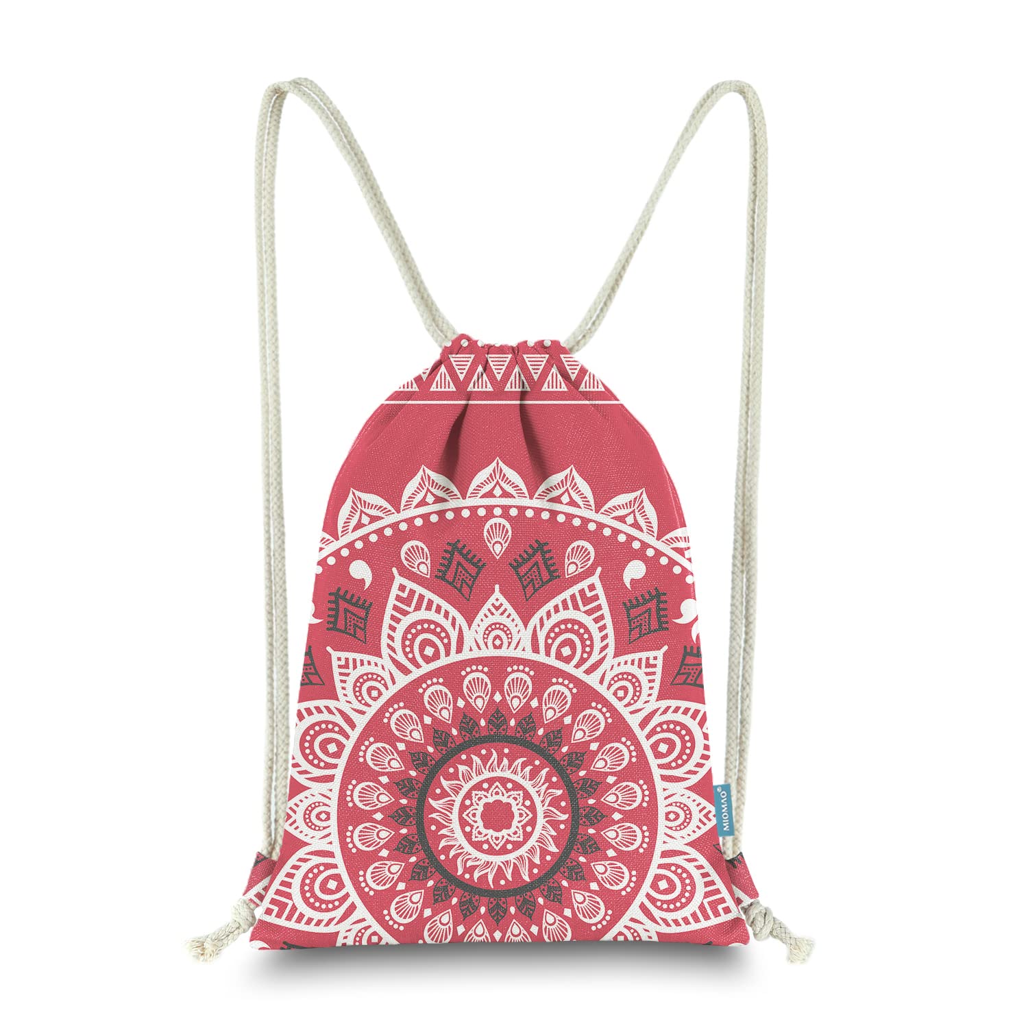 Miomao Drawstring Backpack Mandala Style String Bag Canvas Beach Sport Daypack, Flame Scarlet, L, Modern/Fitted