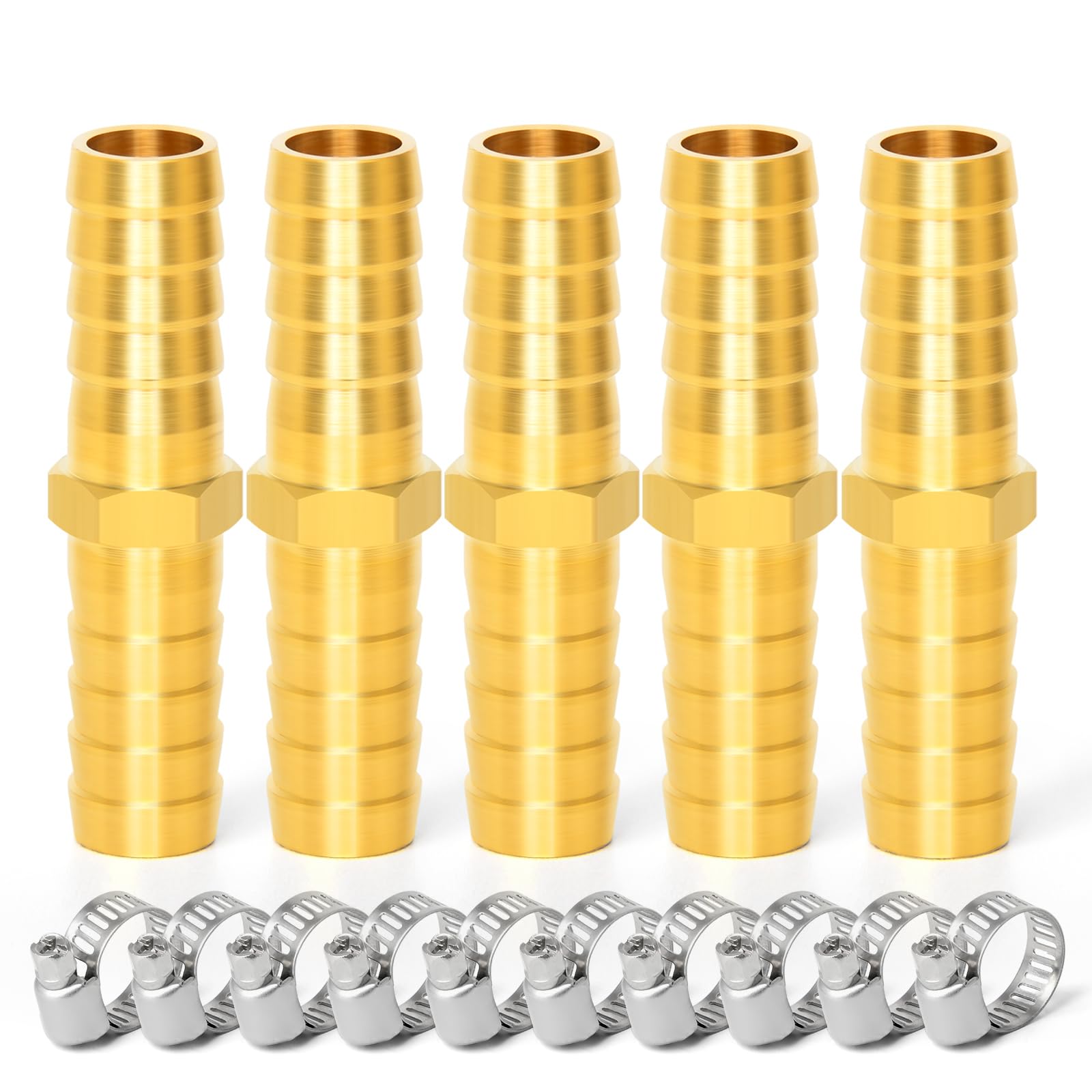 TAILONZ PNEUMATIC Union 6mm Barbed x 6mm Barbed Splicer Brass Hose Barb Fittings Mender Joiner（Pack of 5）