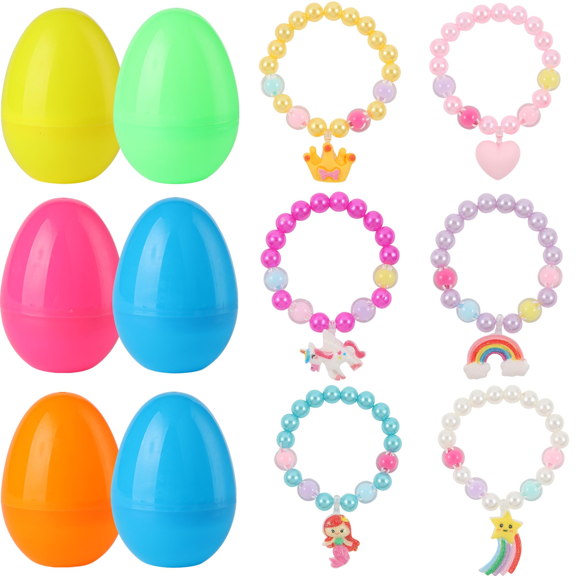 xutengy 12Pcs Easter Basket Stuffers for Girls Toddler Teens,Prefilled Easter Egg with Beaded Bracelets Surprise Easter Egg Toy Gifts Party Favors Gifts
