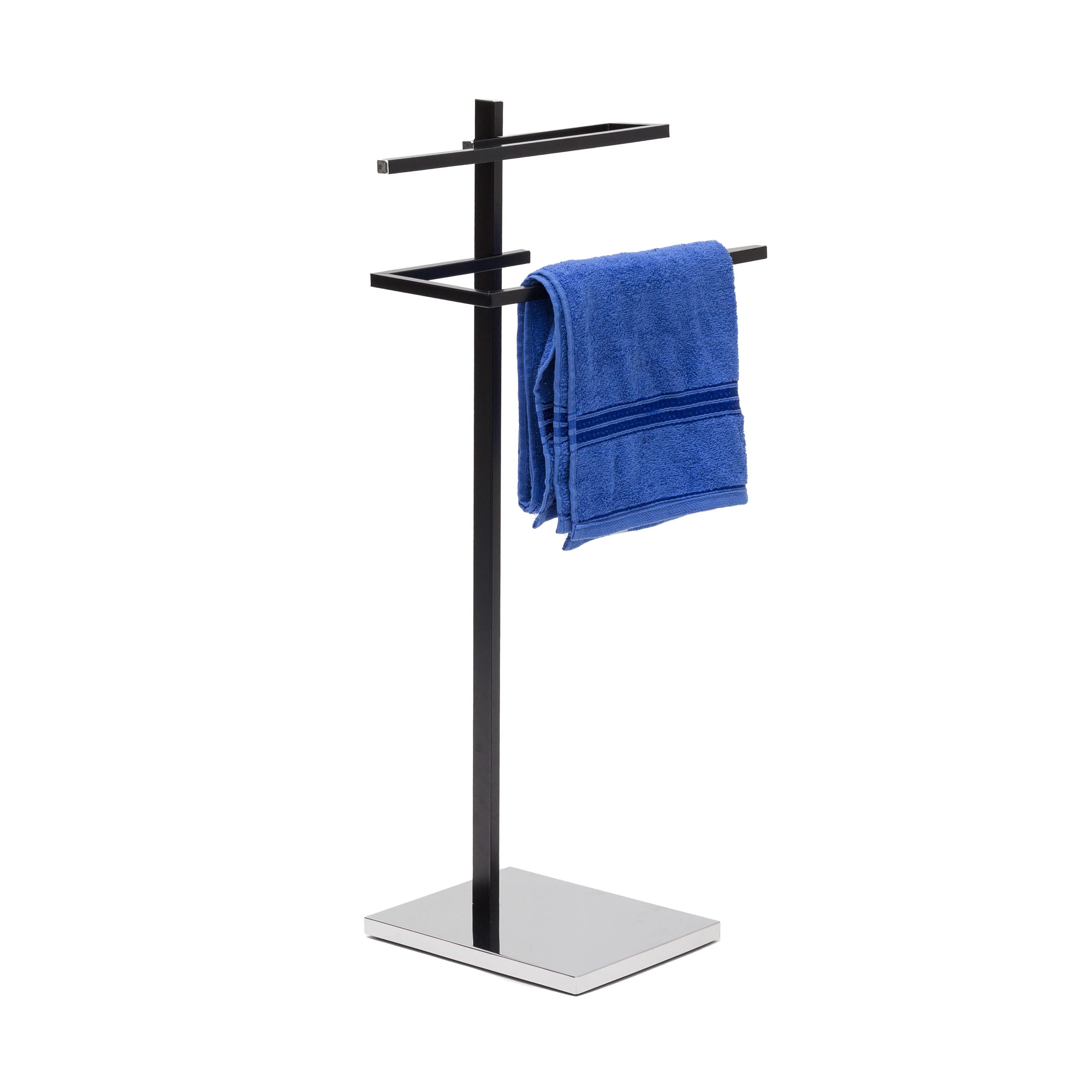 Relaxdays Towel Holder with 3 Rails: 85 x 54 x 11 cm Stainless Steel for All Standard-Size Doors with no Drilling, Chrome Finish w/ 2 Hooks, Modern Bathroom & Kitchen Style, Metallic Silver