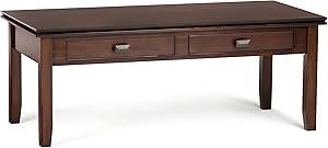 SIMPLIHOME Artisan SOLID WOOD 46 inch Wide Rectangle Contemporary Modern Coffee Table in Russet Brown with Storage, 2 Drawers, for the Living Room, Family Room