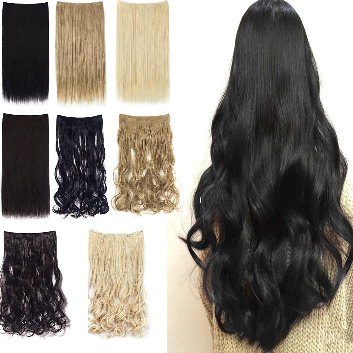 24" 1pack 3/4 Full Head Curly Wave Clips in on Synthetic