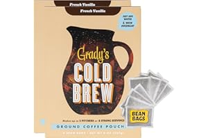GRADY'S COLD BREW GRADY’S COLD BREW, French Vanilla, 100% Arabica Ground Coffee & Chicory Pouches, TWO Bundles of 4 Easy-to-Brew Bean Bags, Makes 24 drinks