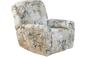 NILUOH Stretch Recliner Cover 4 Pieces Printed Lazy Boy Chair Covers Floral Patterned Recliner Sofa Slipcover Anti-Slip Fitted Furniture Protector with Elastic Bottom, A3