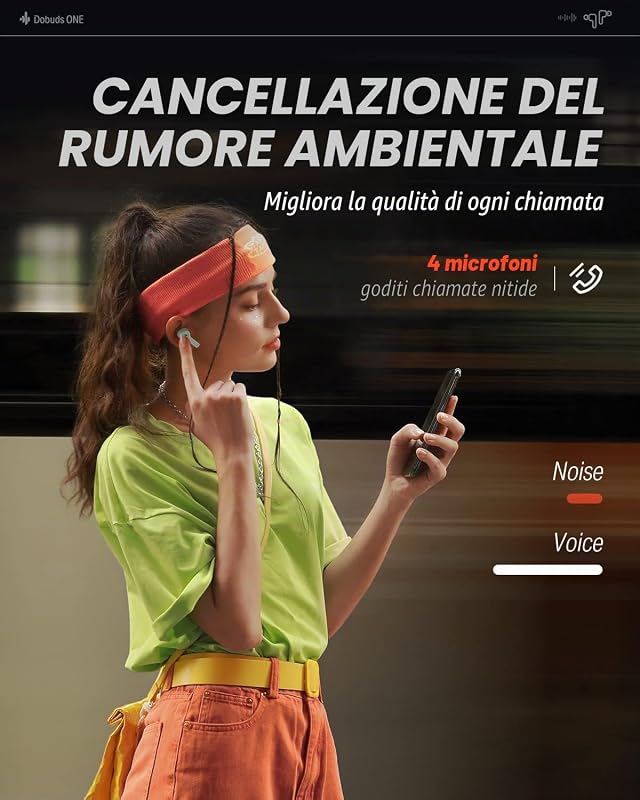 Cuffie Bluetooth Wireless con Noise Cancelling, cancellazione attiva mirata del rumore, 4 mic per chiamate, 32h di svago, EQ personalizzato, Bluetooth 5.2, Verde