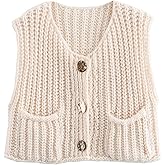 Wyeysyt Sweater Vest Women Sleeveless Crop Knit Cardigan Casual Button Down Cropped Knitted Sweater Vest with Pockets