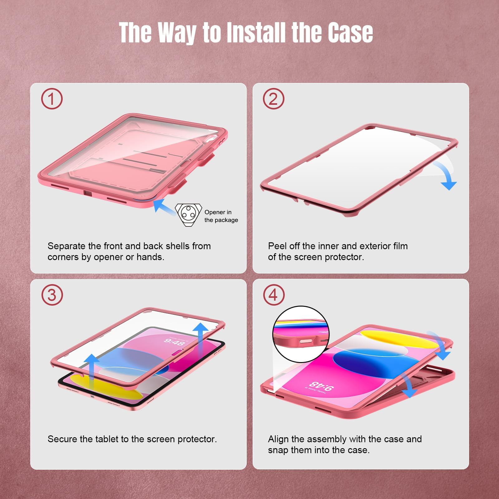 TiMOVO Case for iPad (A16) 11th Generation 11 Inch 2025, iPad 10th Generation Case 2022 with Screen Protector, Heavy Duty Shockproof Rugged Protective Cover, Watermelon Pink