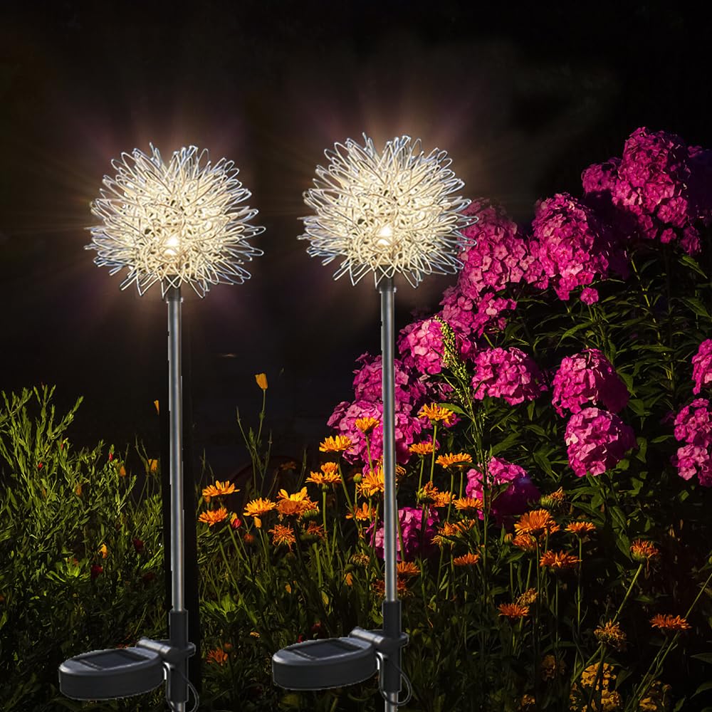 buywin Dandelion Solar Stake Lamps LED Waterproof Outdoor Garden Landscape Lights, Solar Flower Lights for Courtyard Pathway Flowerbed Patio Lawn Décor(2Pcs)