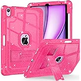 ZoneFoker for iPad Air M3 11 Inch 7th Case 2025, for iPad Air M2 6th/5th/4th 11-inch Case 2024/2022/2020, Glitter Slim Heavy Duty Shockproof Cover with Pencil Holder Kickstand, Hot Pink