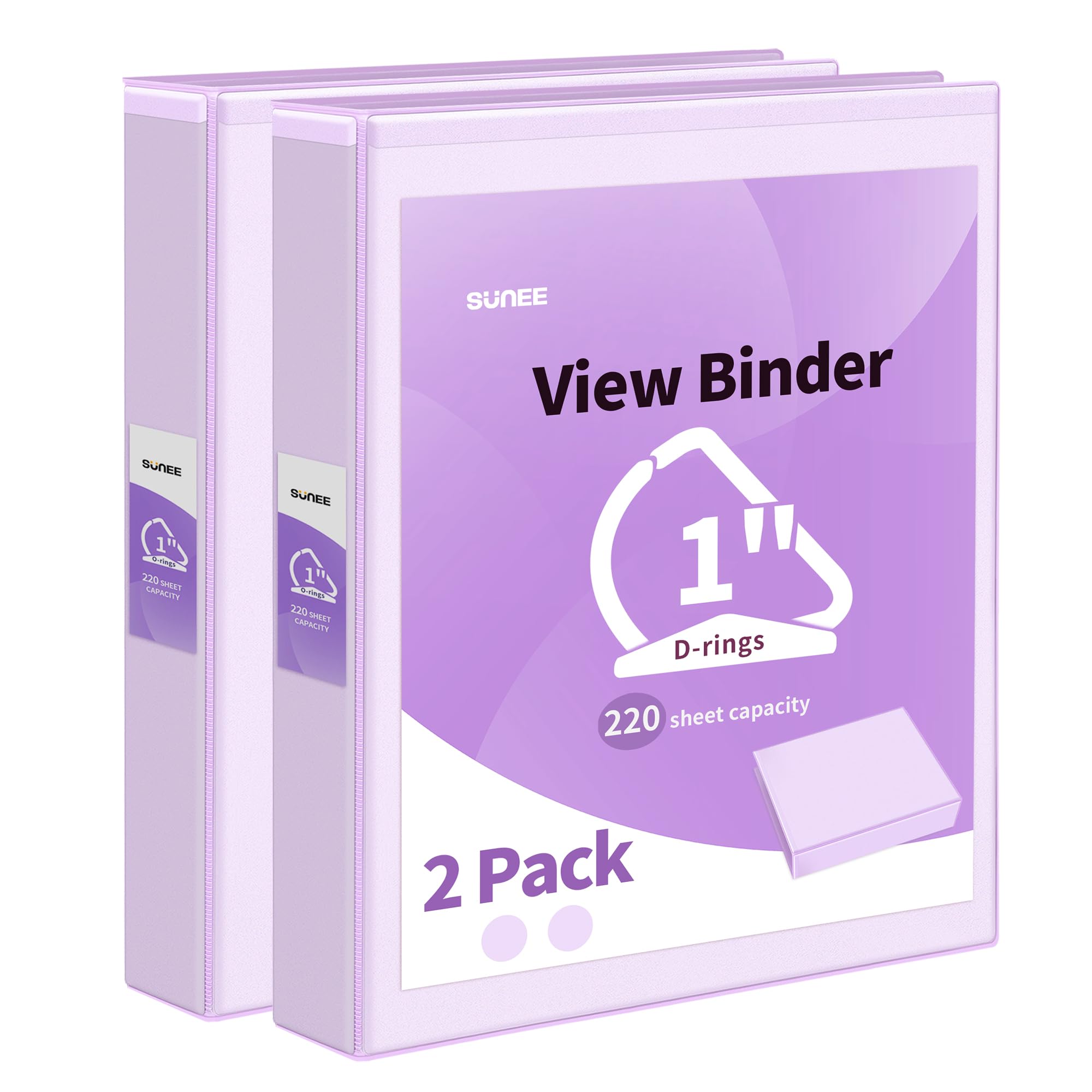 Photo 1 of **MISSING 1** SUNEE 3 Ring Binder 1 Inch D Ring, Clear View Binder Three Ring PVC-Free (Fit 8.5x11 Inches) for School or Office Supplies, Purple, 2 Pack