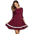 Beyove Women's Vintage Scoop Neck 3/4 Sleeve Casual A-Line Swing Cocktail Party Dress