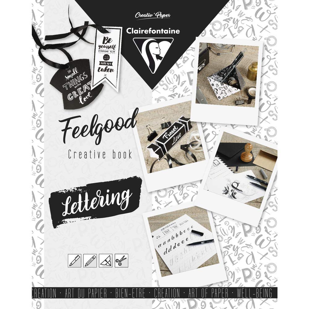 Clairefontaine - Ref 97529C - Feelgood Creativ'Books - 26 x 21cm in Size - 4 x Writing Sheets, 4 x Colouring Sheets, 6 x Origami Sheets, 5 x Cutting Sheets - Lettering