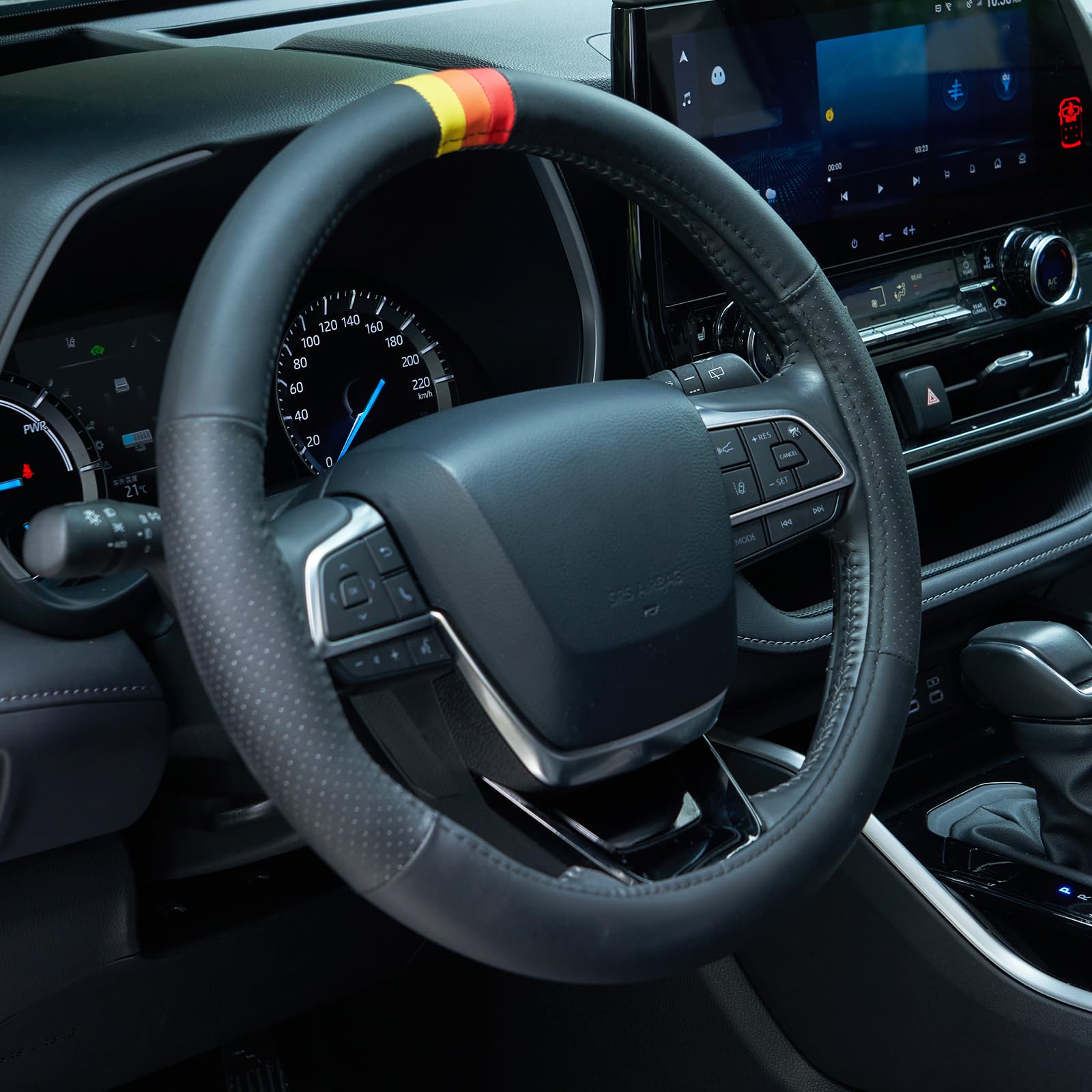 Photo 1 of 15 Inch Retro Tri-Color Stripes Sport Leather Steering Wheel Cover for Toyota TRD Tacoma 4Runner Tundra Rav4 Highlander Land Cruiser Fj Cruiser, Non-Slip, Breathable, Accessories for TRD