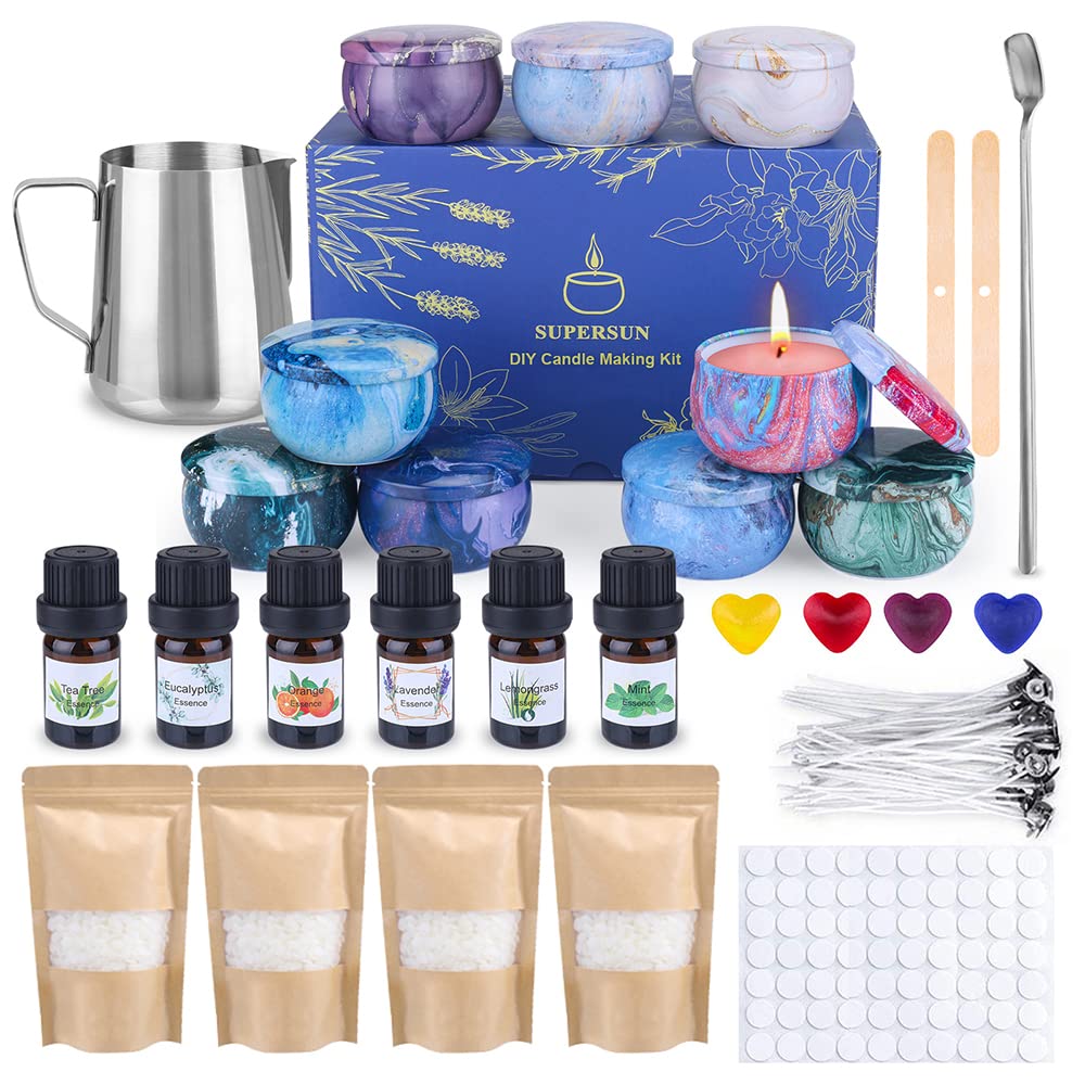 Candle Making Kit, Wax Melt Making Kit, Make Your Own Scented Candles, 480g Beeswax Pellets, 50 Wicks, 4 Colour Dyes, 500ml Wax Melting Pot, 100 Wick Stickers, 9 Empty Tins