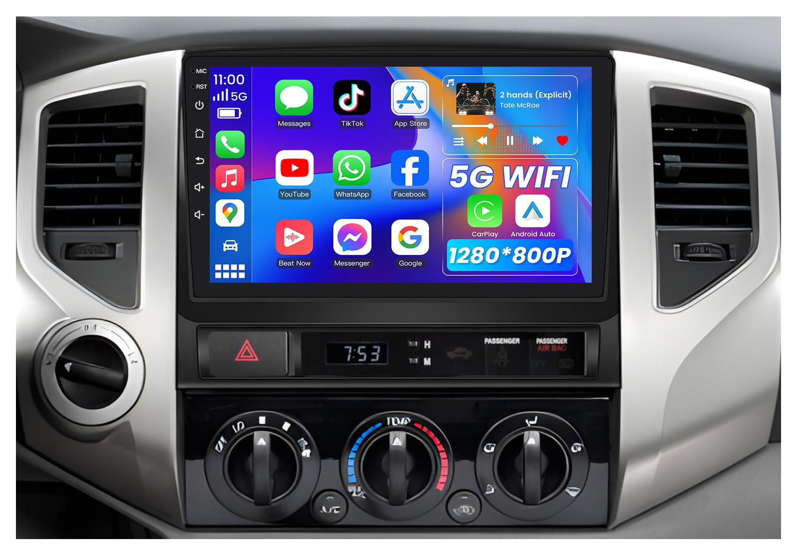View 1 of [4Core 64GB ROM] Car Radio Stereo for Toyota Tacoma 2005-2015:9 inch 1280 * 800 Touch Screen 5GWiFi Wireless Carplay & Android Auto HD Backup Camera GPS SWC FM/RDS Bluetooth