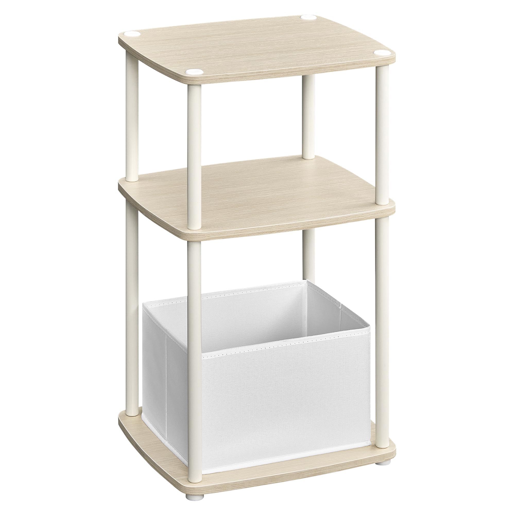 SONGMICS HOME Side Table, Bedside Table, End Table with 3 Storage Shelves, Fabric Basket, for Bedroom, Living Room, Steel Frame, 30 x 34 x 58 cm, Modern, Natural Beige LET286N01