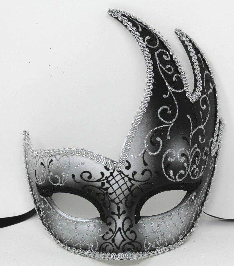 Stunning Black & Silver Venetian Masquerade Carnival Ball Party Eye Mask, Black Silver, 20cm Deep - Image 3
