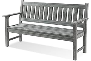 ACUEL Outdoor Bench, 3-Person Garden Bench, Poly Lumber Patio Bench for Outdoors, Porch, and Park (Grey)