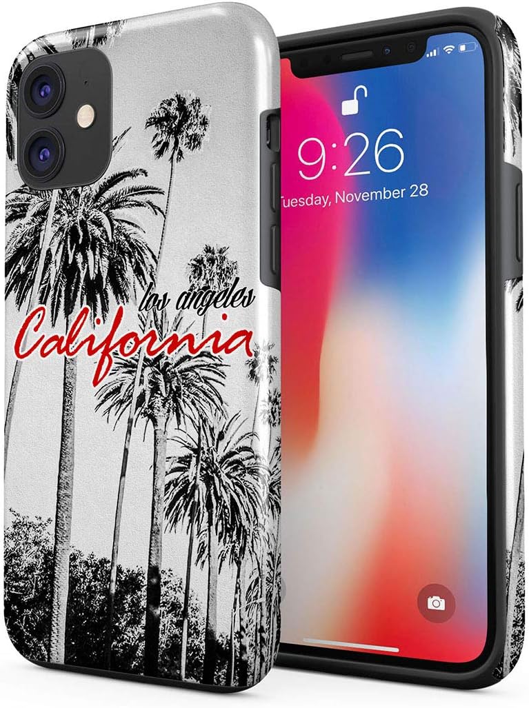 Los Angeles LA Sunny Califronia Beverly Hills Palm Trees Double Layer Hard PC Armor & Shock Absorbing TPU Tough Cover Shell Compatible with iPhone 11