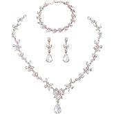 Kamirola Bridal Jewelry Set, Jewelry Set for Women, Necklace Dangle Earrings Bracelet Set, White Gold Plated (TR76)