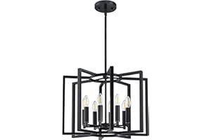 SEENMING HOUSE 8 Light Farmhouse Hanging Pendant Light Fixture Rustic Kitchen Island Chandelier Lighting with Black Finish Metal Frame for Entryway Dinning Room Bedroom E12