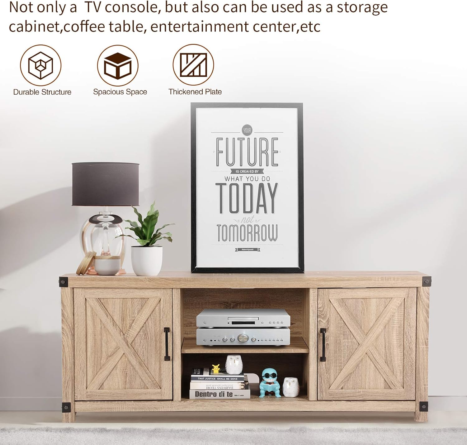 TV Console Cabinet for TVs up to 65 Inch W/Media Shelves, Farmhouse TV Stand Style Entertainment Center for Soundbar or Other Media, Barn Door TV Stand with Storage for Living Room, APRTS02L: Electronics