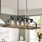WUZUPS 5-Light Metal Chandelier Imitation Wood Grain Linear Pendant Ceiling Lighting Rustic Farmhouse Fixture Kitchen Island 