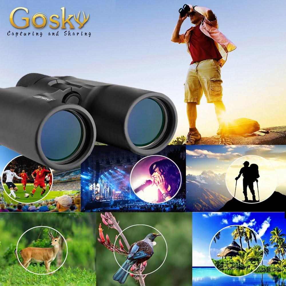 Gosky 10x42 Roof Prism Binoculars for Adults, HD Professional Binoculars for Bird Watching Travel Stargazing Hunting Concerts Sports-BAK4 Prism FMC Lens-with Phone Mount Strap Carrying Bag : Camera & Photo
