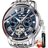 OLEVS Mens Automatic Watches Gold Skeleton Tourbillon Self Winding Mechanical Stainless Steel Waterproof Dress Wristwatch