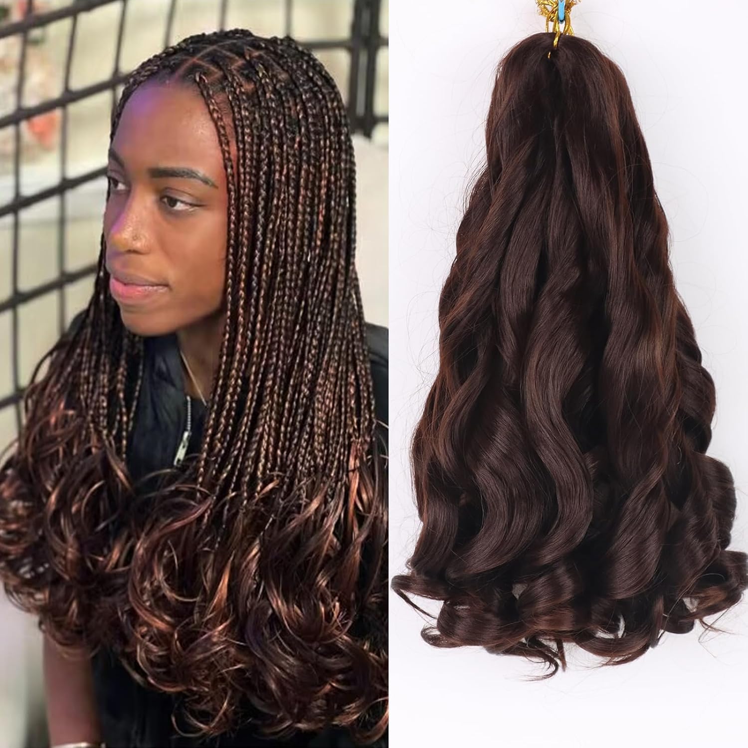 French Curly Braiding Hair 14 Inch 8Pack/lot Loose Wavy Spiral Curl Braids Crochet Hair Deep Wave Synthetic Extensions Pre Stretched Bouncy (4#)
