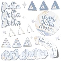 Delta Delta Delta Sorority Tote Bag - Retro Script & Pom Pom, Light Blue X-Large 15x15 Inch Canvas Bag - View #10