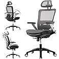 COLAMY Ergonomic Mesh Office Chair with Footrest, High Back Computer Executive Desk Chair with Headrest and 4D Flip-up Armrests, Adjustable Tilt Lock and Lumbar Support-Grey