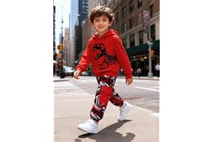 Boys Sweatsuits Two Pieces Pants Set Dinosaur Printed Hoodies Sweatshirt and Sweatpants Set Outfit Sets for Boy 4-8Y
