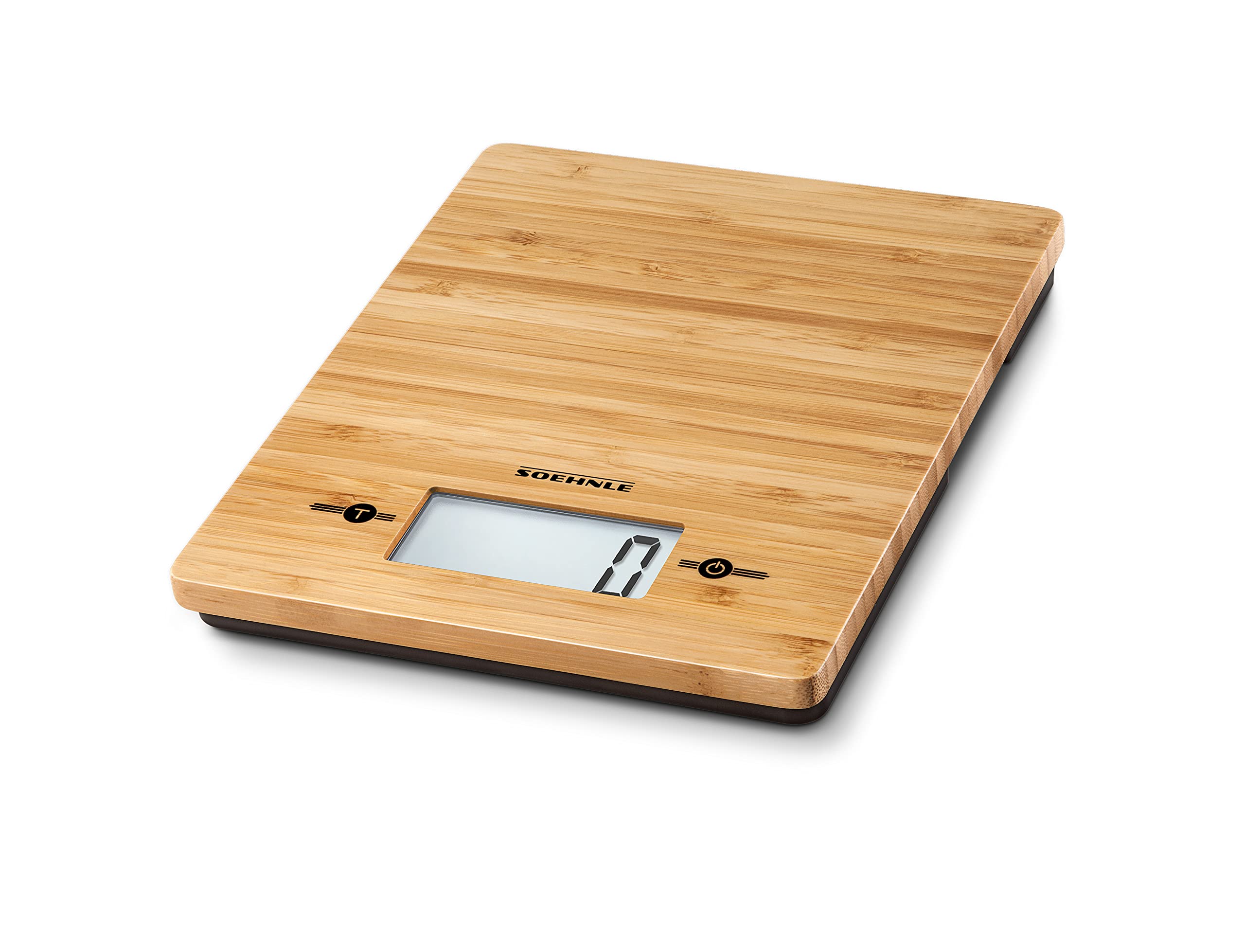 Soehnle Bamboo Kitchen Digital Food Scale, Natural Hygenic Bamboo Easy to Clean, Baking Scale size 20 x 16 cm, Scales for food with Useful Add and Weigh Function, Patented Sensor Touch Technology