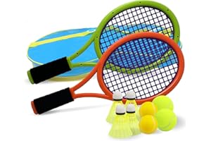 17 Inch Plastic Tennis Racket with 2 Soft Balls,2 Tennis Balls and 4 Shuttlecocks for Kid,Toddler Outdoor/Indoor Sport Play