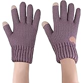 Feelorna Women’s Winter Gloves, Cute Heart Pattern Warm Touchscreen Gloves, Elastic Cuff Knit Thermal Gloves for Cold Weather