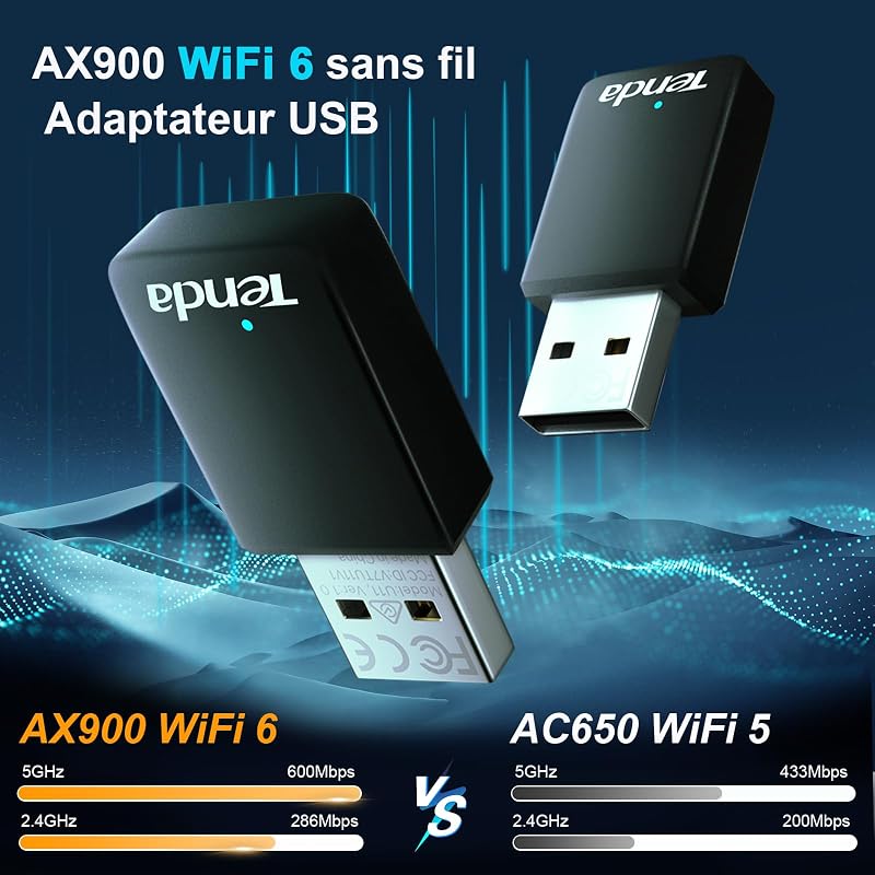 Clé WiFi Puissante AX900, Adaptateur USB Wi-FI pour PC, Dongle WiFi, Double Bande 5G/2.4G, Soft-AP, MU-MIMO, Windows7/10/11, U11