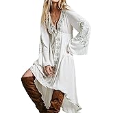 R.Vivimos Womens V Neck Bell Sleeve Vintage Floral Embroidered High Low Long Dresses
