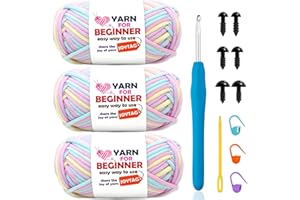 JOYTAG 3 Pack Beginners Crochet Yarn Pink Purple Blue Yellow Cotton Crochet Yarn for Crocheting Knitting Beginners with Easy-to-See Stitches Cotton-Nylon Blend Crochet Yarn for Beginners Crochet Kit(3x50g)