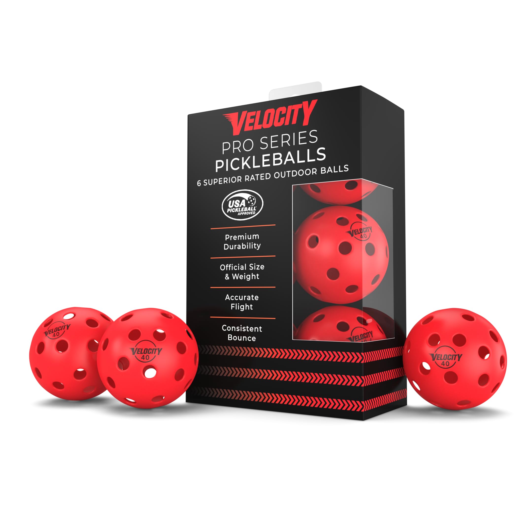 Photo 1 of Velocity Outdoor Pickleball Balls, 6 Pack in Red - USAPA Approved Official Size and Weight 40 Hole Pickleballs